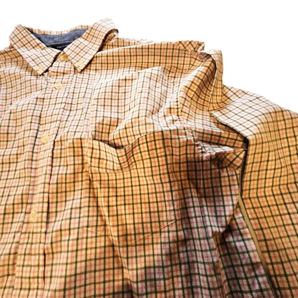 Saddlebred Mens Stretch Poplin Plaid Button-Up Shirt Pink Green White Size M